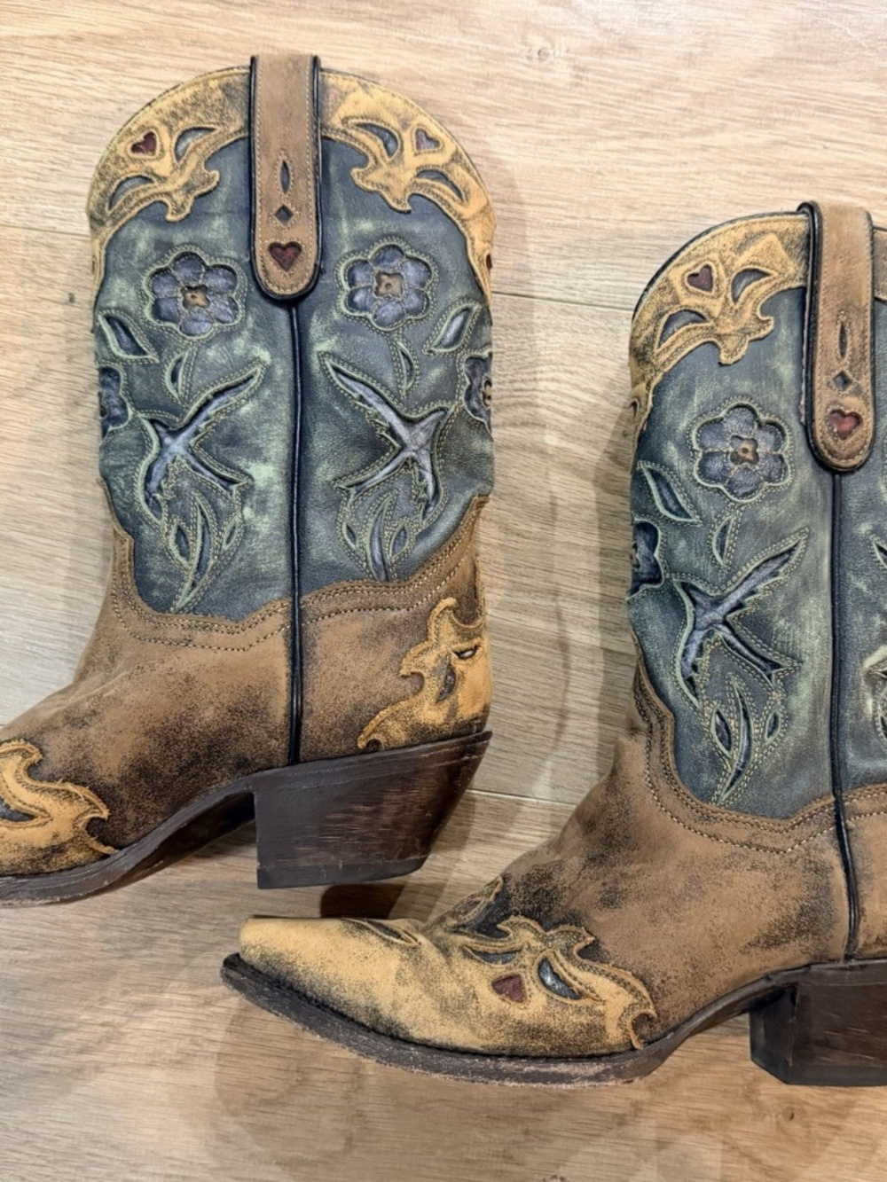 Dan Post Women’s Vintage Bluebird Cowboy Boots Leather Chocolate/Teal Size 7.5 M